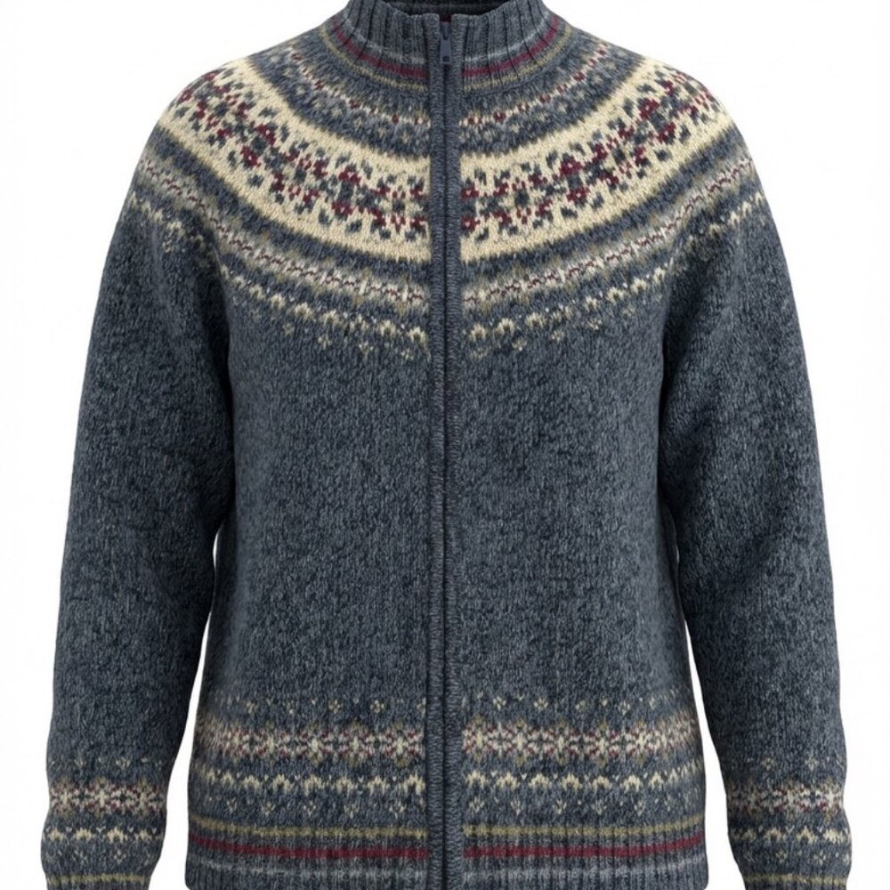 Heirloom Collectibles Fair Isle Womens Size Large Blue-Gray Cardigan Nordic